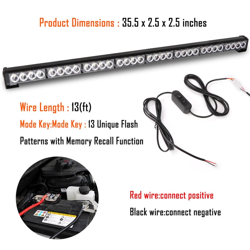 LE-JX Led Strobe Lights 36 Inch Yellow Flashing Safety Warning Emergency Strobe Light Bar Caution Directional Police Car Vehicle Pickup Truck Rear Window Traffic Advisor (35.5 IN, Yellow/Amber) - Image 3